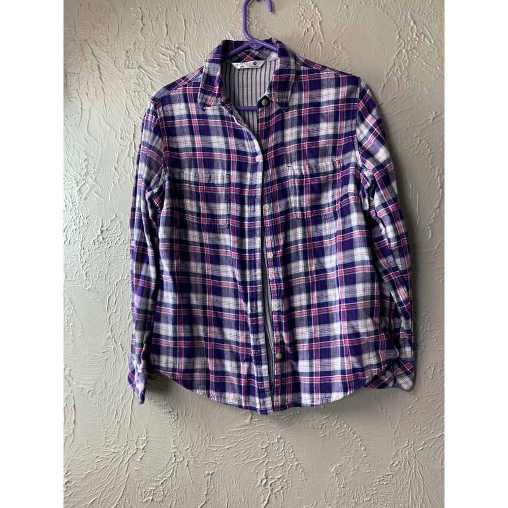 RIDERS by LEE Women's Pink‎ Purple White Plaid Long Sleeve Check Shirt  Size M